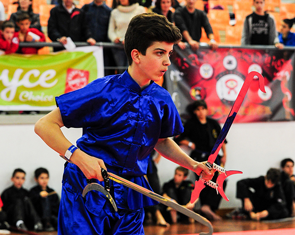 kid practices kung fu